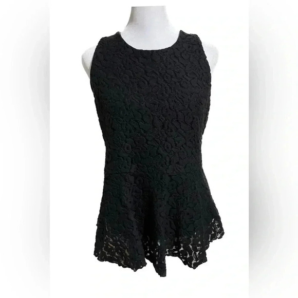 Loft black peplum crochet sleeveless top size small - Picture 1 of 10